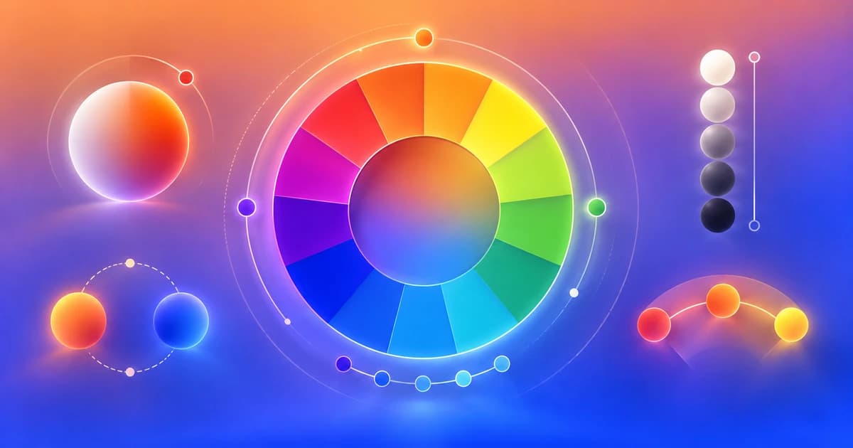 A clean color wheel showing complementary relationships across opposite hues