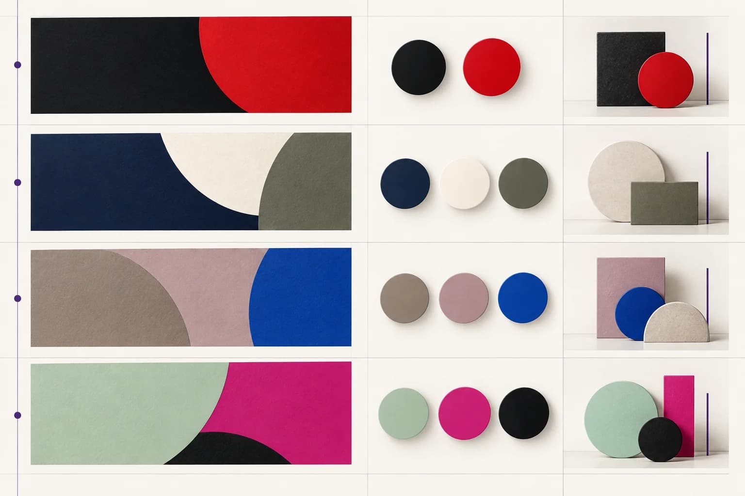Original editorial study of four color combinations moving from calm neutrals to high contrast